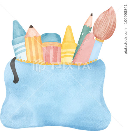 cute pastel school pencil stationary girly pouch bag stationary cartoon watercolour illustration cute pastel school pencil stationary girly pouch bag stationary cartoon watercolour illustration 100908841