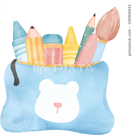 cute pastel school pencil stationary girly pouch bag stationary cartoon watercolour illustration cute pastel school pencil stationary girly pouch bag stationary cartoon watercolour illustration 100908842