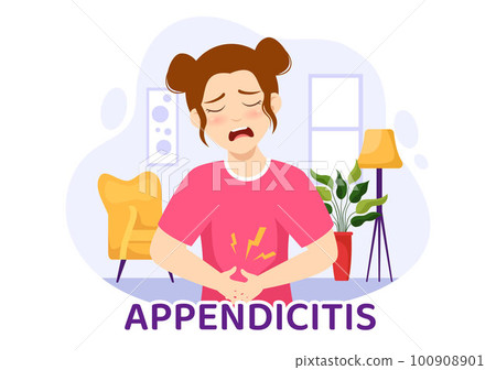 Appendicitis Illustration with Inflammation of the Appendix and Stomach Treatment in Healthcare Flat Cartoon Hand Drawn for Landing Page Templates 100908901