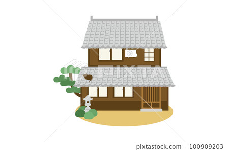 Illustration of a two-story Japanese house Illustration of a two-story Japanese house 100909203
