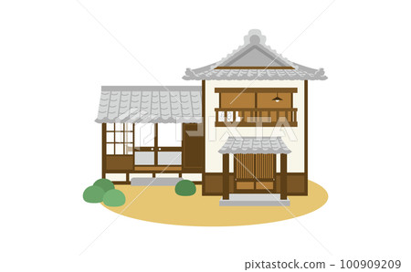 帶門廊的日本房子的插圖 帶門廊的日本房子的插圖 100909209