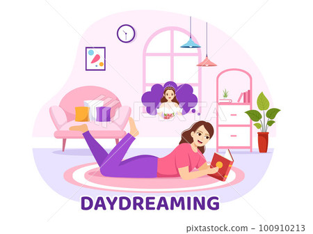 People Daydreaming Illustration with Imagining and Fantasizing in Bubble for Landing Page or Poster Templates in Flat Cartoon Hand Drawn People Daydreaming Illustration with Imagining and Fantasizing in Bubble for Landing Page or Poster Templates in Flat Cartoon Hand Drawn 100910213