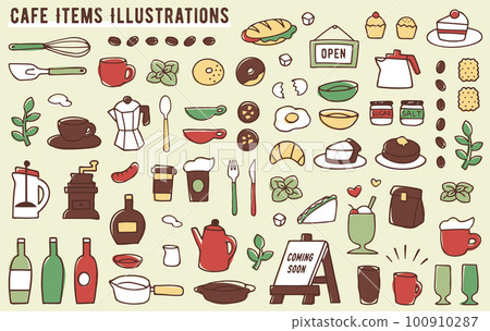 插圖集的手繪咖啡館項目 100910287