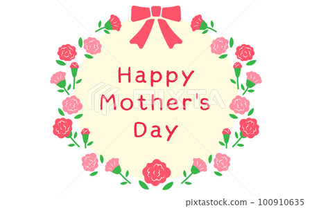 04Mother's Day 康乃馨花環和絲帶裝飾的母親節橫幅 英文 100910635