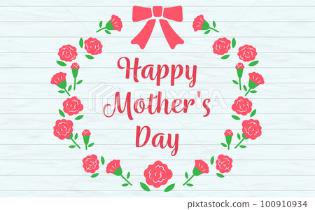 母親節母親節橫幅裝飾康乃馨花圈和絲帶英國木紋 100910934