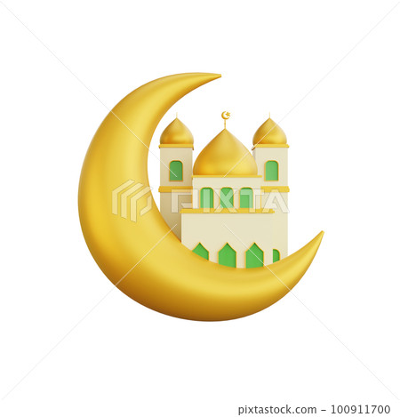 3d rendering of moon and mosque ramadan icon 100911700