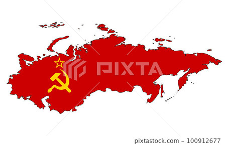Union of Soviet Socialist Republics map with flag - outline of a state with a national flag 100912677