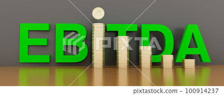 EBITDA word built with letter and stacked coins. 3d illustration 100914237