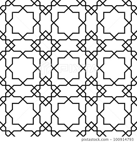 Seamless geometric ornament based on traditional islamic art. Black and white. 100914793
