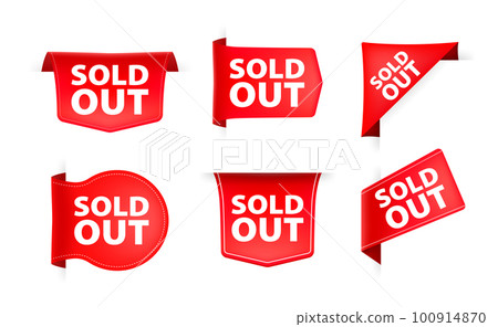 Red ribbon with text Sold out. Banner ribbon label Sold out 100914870