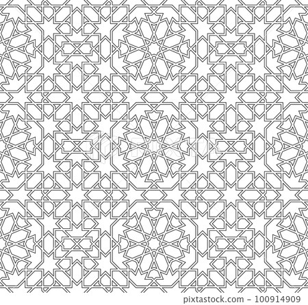 Seamless geometric ornament based on traditional islamic art. Black and white. 100914909