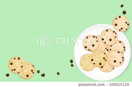 白盤上的 L 形巧克力餅乾框架綠色背景具有不同的顏色和差異插圖素材 白盤上的 L 形巧克力餅乾框架綠色背景具有不同的顏色和差異插圖素材 100915129