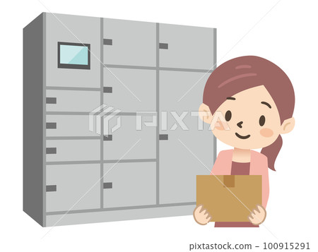 Illustration of a delivery box and a housewife 100915291
