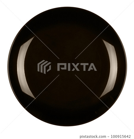 Single ceramic black plate isolated on white background 100915642