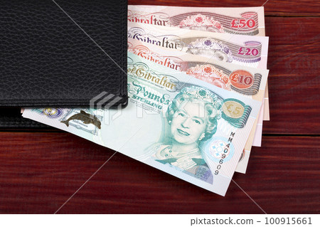 Gibraltar money, older serie in the black wallet Gibraltar money, older serie in the black wallet 100915661