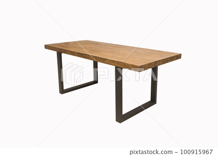 wooden lacquered table with black metal legs on white background wooden lacquered table with black metal legs on white background 100915967