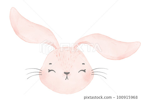 cute watercolour happy whimsical rabbit bunny face head children cartoon animal illustration 100915968