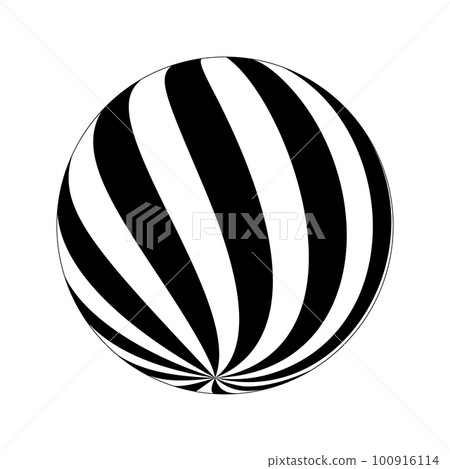 Spherical shape with vortex black and white stripes. 3D sphere model. Modern ball isolated on white background. Globe figure. Vector illustration 100916114