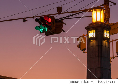 Sky and traffic lights at dusk 100917544