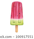 Watermelon popsicles. Fruit popsicle watercolor hand drawn illustration. 100917551