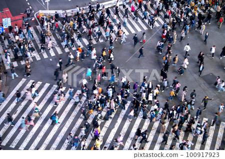 Tokyo cityscape in Japan WBC final match…Samurai Japan, the world's best wish. Crowded Shibuya Scramble Crossing = March 22 100917923