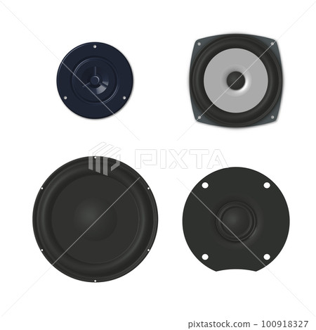 Photorealistic music speaker front view, vector illustration. Photorealistic music speaker front view, vector illustration. 100918327