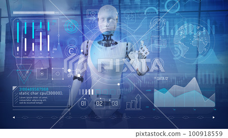Artificial intelligence works with the virtual interface of online transfers. 100918559