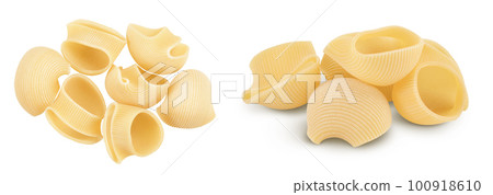 lumaconi pasta isolated on white background with full depth of field. Top view. Flat lay lumaconi pasta isolated on white background with full depth of field. Top view. Flat lay 100918610