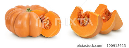 Fresh orange pumpkin isolated on white background with  full depth of field 100918613