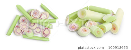 Fresh Lemongrass isolated on white background . Top view. Flat lay Fresh Lemongrass isolated on white background . Top view. Flat lay 100918653