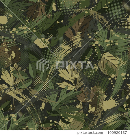Khaki pattern with paint brush strokes, leaves Khaki pattern with paint brush strokes, leaves 100920187