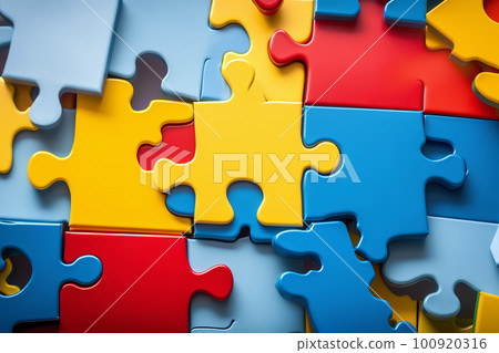 World Autism Awareness day Abstract background from puzzles. Generative AI illustration 100920316