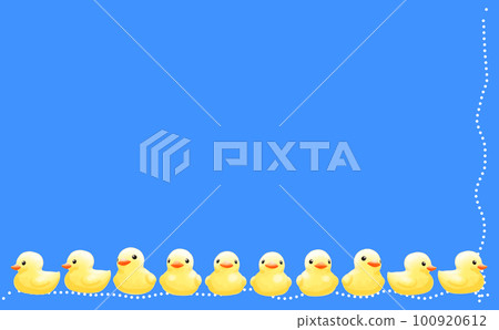 水平排成一排的鴨子/不同顏色/差異的小藍色背景插圖素材 100920612