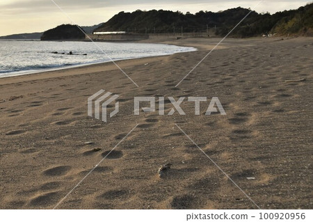 Footprints of the sandy beach Footprints of the sandy beach 100920956