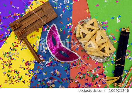 Noisemaker grogger, is traditional Purim symbol used to drown out name of Haman villainous character in Jewish holiday enjoy sweet hamantaschen cookies Noisemaker grogger, is traditional Purim symbol used to drown out name of Haman villainous character in Jewish holiday enjoy sweet hamantaschen cookies 100921246