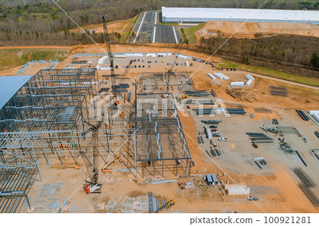 Among numerous applications of crawler cranes in construction of industrial buildings is construction metal steel framing beams 100921281