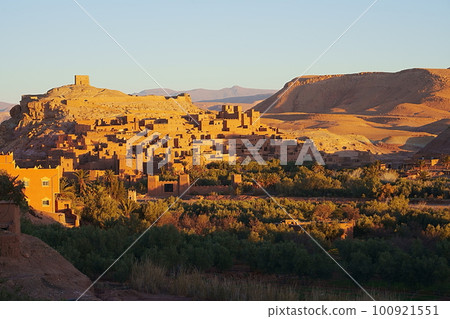 View to kasbah Ait Ben Haddou at Atlas Mountains in Morocco View to kasbah Ait Ben Haddou at Atlas Mountains in Morocco 100921551
