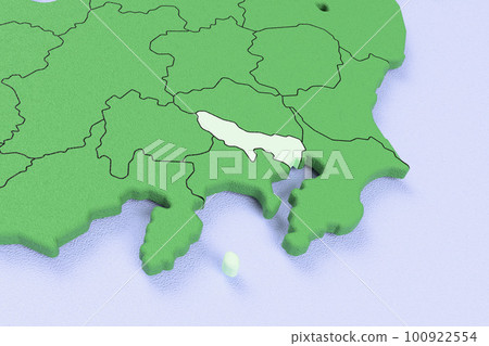 日本列島的鳥瞰圖藍海和綠地縣界顯示[東京] 100922554