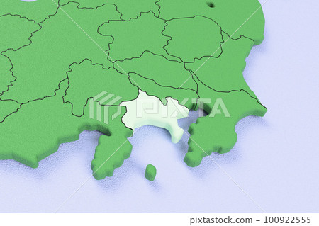 Bird View of the Japanese Archipelago Blue Sea and Green Land Prefectural Boundary Display [Kanagawa Prefecture] 100922555