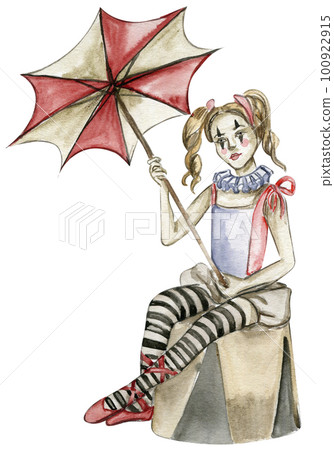 Watercolor hand drawn circus clown vintage... - Stock Illustration ...
