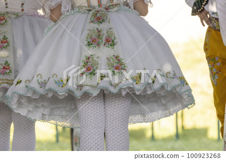 Detail of folk costume, Rakvice, Southern Moravia, Czech Republic 100923268