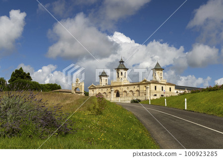 Vineyards with Chateau Cos d'Estournel, Bordeaux, Aquitaine, France 100923285