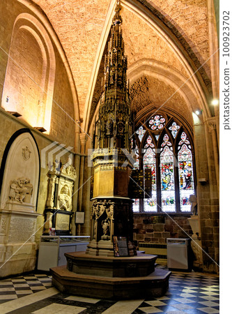 Stained glass window in Worcester Cathedral - England, United Kingdom Stained glass window in Worcester Cathedral - England, United Kingdom 100923702
