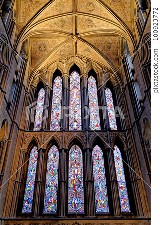 Stained glass window in Worcester Cathedral - England, United Kingdom Stained glass window in Worcester Cathedral - England, United Kingdom 100923772