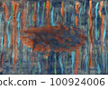 abstract fluid watercolor texture with brown blue cloud, orange, green, black lines splashes and drips 100924006