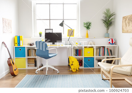 Background view of the teenager's room with modern interior. Background view of the teenager's room with modern interior. 100924703