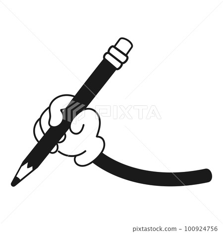 Cartoon hand with pencil. Comic retro drawing concept illustration. Drawing icon 100924756