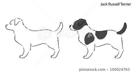 一隻簡單可愛的傑克羅素梗犬的水平線畫插圖 100924763