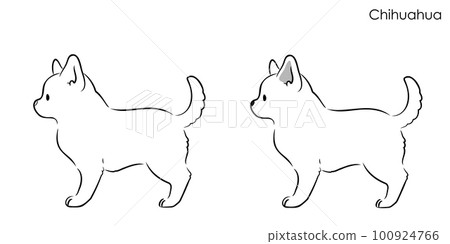 一隻可愛的吉娃娃站在一邊的線條畫插圖 100924766