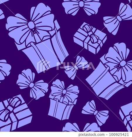 seamless asymmetrical pattern of light blue gift boxes on a dark blue background, texture, background seamless asymmetrical pattern of light blue gift boxes on a dark blue background, texture, background 100925421